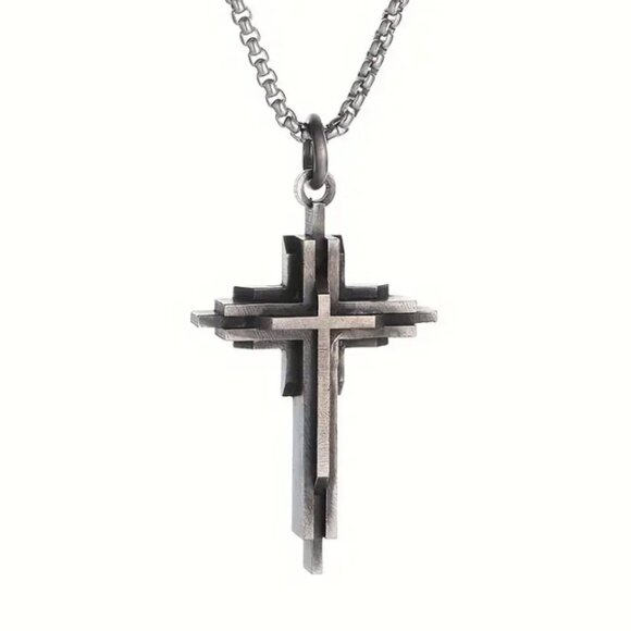 Industrial Cross with Stereo Shadow Metal Effect 22" Chain Included NWT - Picture 4 of 4